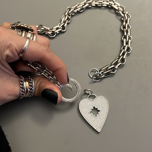 Two looks stainless steel choker heart necklace cz rhinestones boho st valentine - Picture 14 of 16